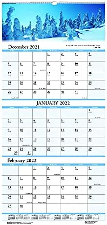 Casa do Doolittle 2022 Calendário de parede, vista de três meses, paisagens terrestres cênicas, 12,25 x 26 polegadas, dezembro - janeiro