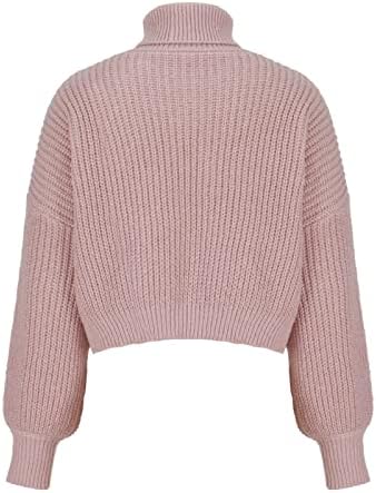 Blusas de gola alta feminino de coloração casual de cor de malha comprida de malha comprida suéter de suéter leve
