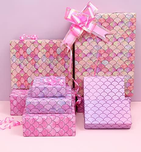 U'Cover Mermaid Birthday Presente de embrulho de papel para meninas chá de bebê Crianças Mulheres papel de embrulho rosa para