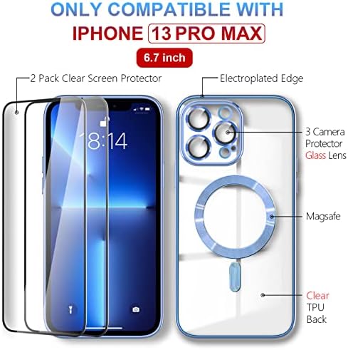 Dingkuake para iPhone 13 Pro Max Case MagSafe, capa de telefone transparente magnética com protetor de tela e capa de câmera, caixa eletroplatada transparente para mulheres/meninas/homens