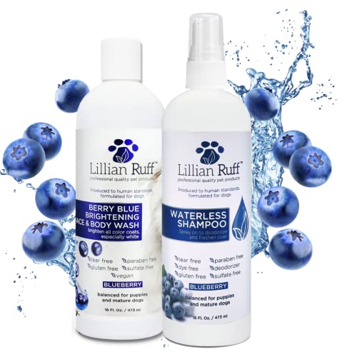 Lillian Ruff Berry Blue Brilhando Facto e Shampoo Corporal e Conjunto Sem Água para Cães e Gatos - Lá lágrimas Free