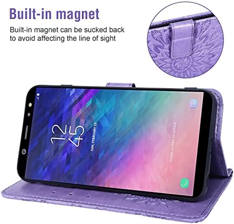 Caixa de telefone para Samsung Galaxy A6 （2018） Carteira de carteira com protetor de tela de vidro temperado e suporte de tampa de capa de flip -flip de couro Acessórios de células Glaxay A 6 2018 6A A600A A600P Women Purple
