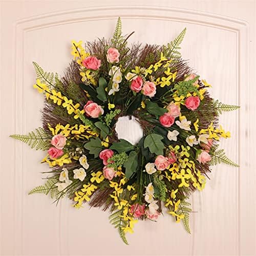 Coroa de primavera ZCMEB para a porta da frente colorida floral floral com rosa, inverno para decoração de parede de casamento