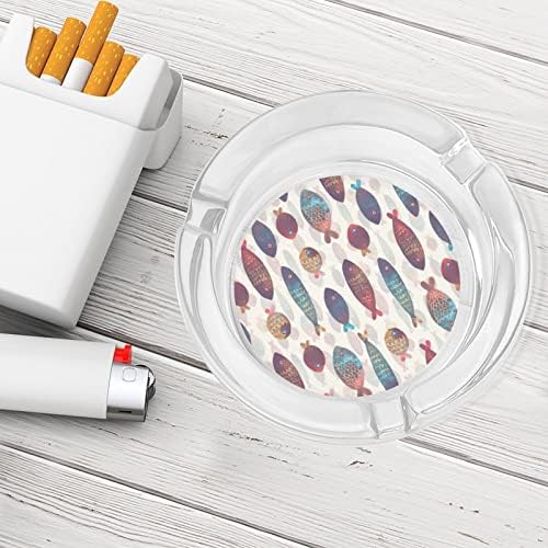 Engraçado colorido colorido aquarela peixe arte vidro cinzeiro para cigarros redondo bandejas de cinzas para escritório em casa e restaurantes