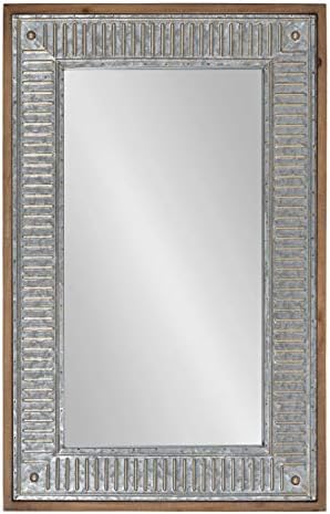 Kate e Laurel Deely Farmhouse Wall Mirror, 20 x 30, marrom rústico e prata, decoração de parede rústica com moldura de metal