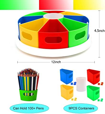 12 Organizador de armazenamento de Arte Caddy-codificado por cores, organizador de mesa rotativo de 9 lixeiras, caddy