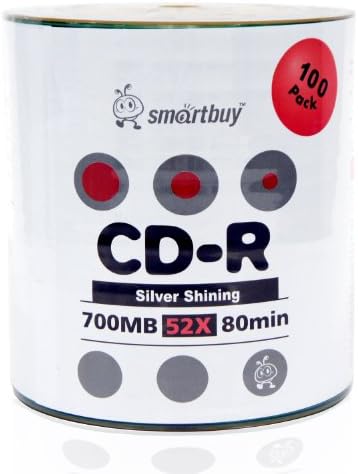 SmartBuy 100-Disc 700MB/80min 52x CD-R Shiny Silver Top Blank Media Gravável disco
