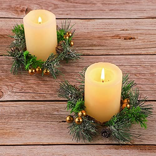 6 peças anel de vela de Natal anéis de velas artificiais com pinheiros pequenas grinaldas para casa, casamento, sala de estar e