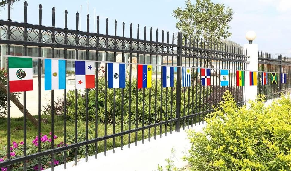 XCFH America Latina Bandeira Bandeira Pequenas Bandeiras de Corda Latina Decoração 33 países 33 pés 5x8 polegadas