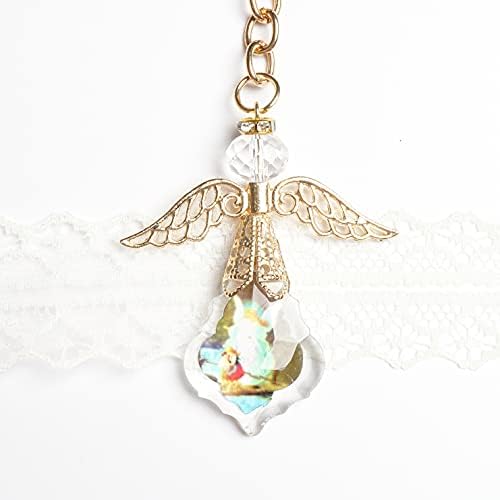 12 PCs Batismo Guardian Angel Crystal com Angel Gold Keychain Recuerdos de Bautizo Casamento Birthday Party Favor