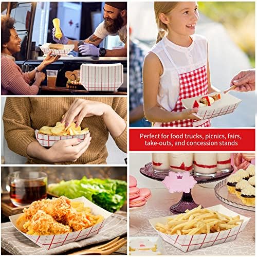 KLINEUS 100PC PAPEL LOUCH BOOCS 1 LB - Bandejas de alimentos vermelhas e brancas quadriculadas, bandejas de nacho descartáveis, barcos