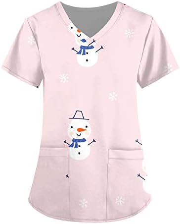 Moda feminina Impressão de Natal Tops blusa clássica de gola em v altura de manga curta de luvas de trabalho enfermeiro uniforme