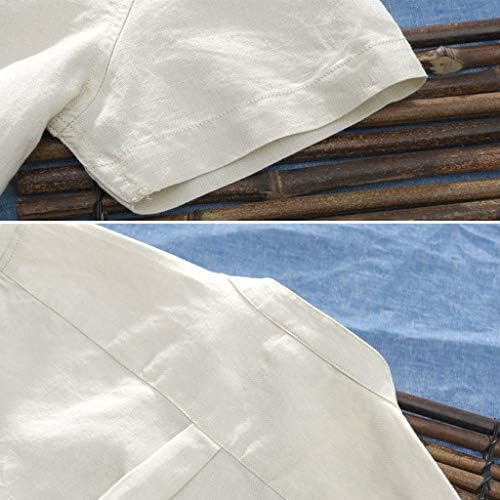Top para linho de algodão masculino 3/4 de manga camiseta sólida camiseta dianteira camisa de bolso de bolso de colarinho