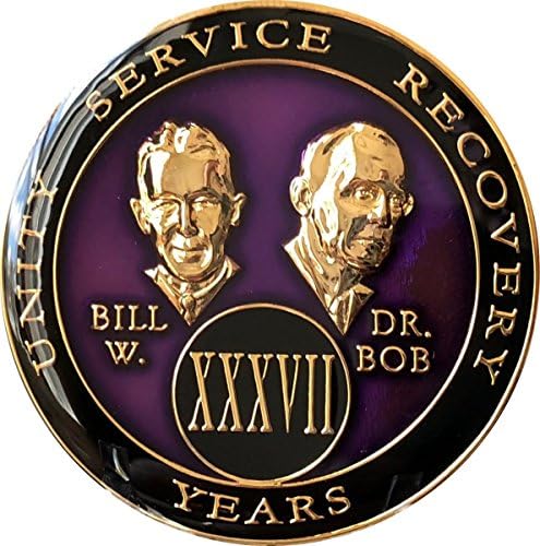 37 anos AA Medallion Purple Tri-Plates Fundadores Bill & Bob Chip XXXVII