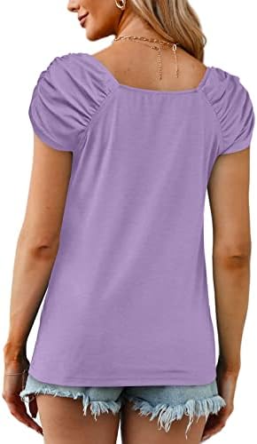 Tops de algodão feminino rochas de manga curta de pescoço quadrado tshirt verão camisetas casuais vistosas camisetas confortáveis