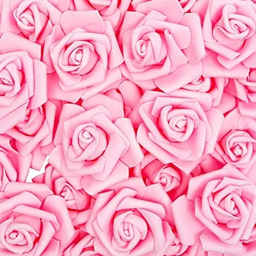 Cabeças de flores artificiais rosa de 100 pacote para decorações, casamentos, chuveiros de aniversário, chuveiros de