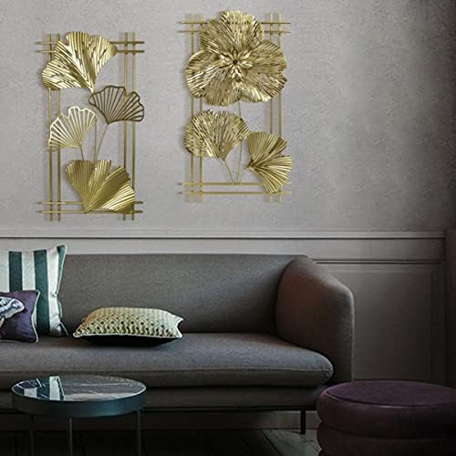 Wanlian Gold Metal Flowers Wall Art Decor - 10 x18 Decoração de parede de metal doméstico moderna para sala de estar, quarto