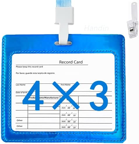 Protetor de carteira de vacina 4 x 3 polegadas Protetor de cartão de vacinação com clipe e cordão, material de couro refletivo, lateral de plástico transparente