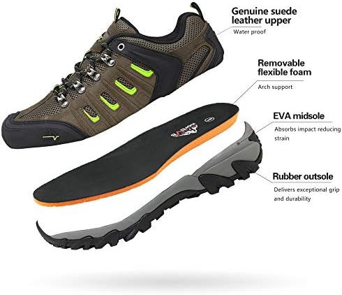 Nortiv 8 Sapatos de caminhada à prova d'água masculinos Sapatos de caminhada de couro baixo para camping de trekking
