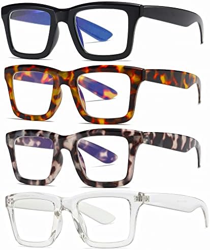 Zxyoo 4 pacote de óculos de leitura de estilo oprah para homens homens azul bloqueio de computador leitores quadrados de mola de metal quadrado