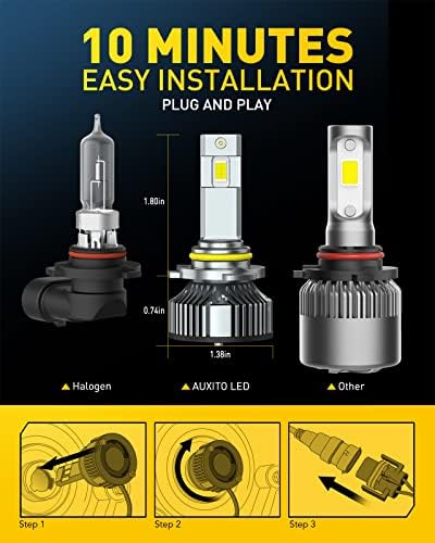 Bulbos de LED de Auxito H11 e Auxito 9005 HB3 LED BULS, 24000 Lumens 120W por conjunto, 700% mais brilhante, kits de conversão