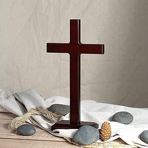 Cruz de parede de madeira de Kuxbet com suporte para pendurar ou ficar em pé de 12,5 polegadas de Jesus Cristo Cruzado Católico Casto Crafado para Decoração de Decoração de Muros Decoração de casa