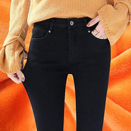 Narhbrg Fleece Alto jeans de cintura alta para as calças de inverno femininas jegggings térmicos jeggings magros de caxemira morna