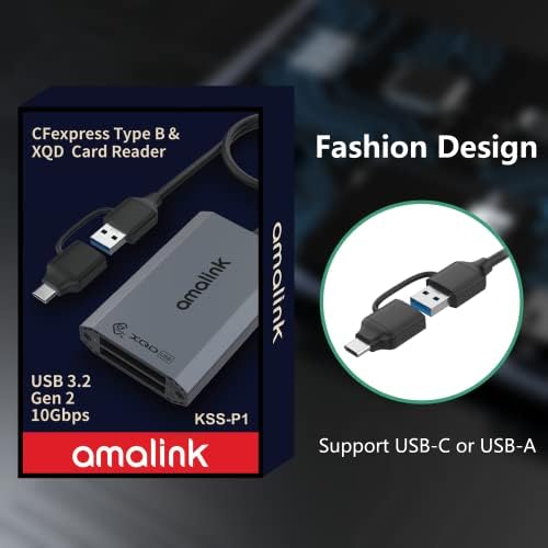 CFEXPRESS Tipo B e XQD Card Reader, Amalink Dual Slot USB 3.2 Gen 2 10g Tipo B CFEXPress Adaptador com conectores duplos .Plug e Play