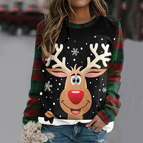 Sorto de Natal para mulheres engraçadas Camisas de impressão de rena engraçadas Xmas raglan manga longa Tops de pulôver