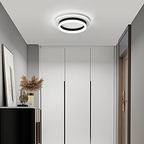 Luminária de teto LED moderno redonda, lâmpada de teto de montagem de descarga de 24W de 24W, luz preta de teto de corredor pequeno