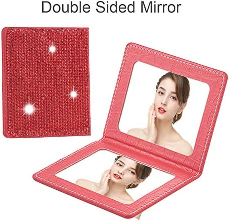 XHUANGTECH PU Couro Bling Bling Rhinestone espelho de maquiagem Mini espelhos portáteis portáteis de mão