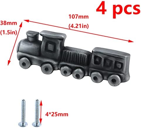 Antrader 4pcs Gabinete puxando puxadores, maçanetas de gaveta em forma de trem de 76 mm para o quarto de crianças, cinza