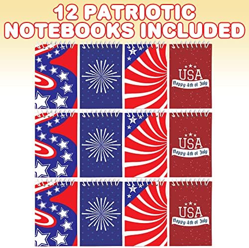 ArtCreativity Mini -Patriótico bloco de notas, pacote de 12, cadernos pequenos vermelhos, brancos e azuis com projetos patrióticos