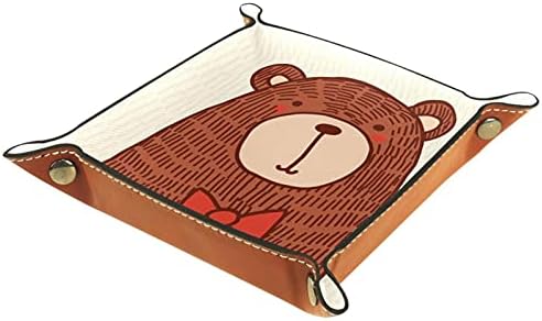 Desenho à mão Bear urso prático Microfiber Leather Storage Bandejas de mesa de mesa de cabeceira de cabeceira Organizador