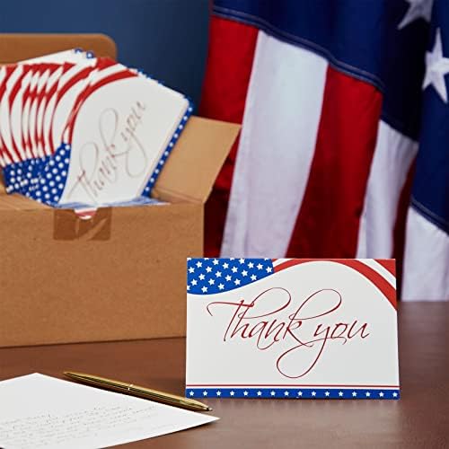 PIPILO Press 120 Pack patrióticos cartões de agradecimento com envelopes, NotCards de bandeira americana em massa para veteranos militares,