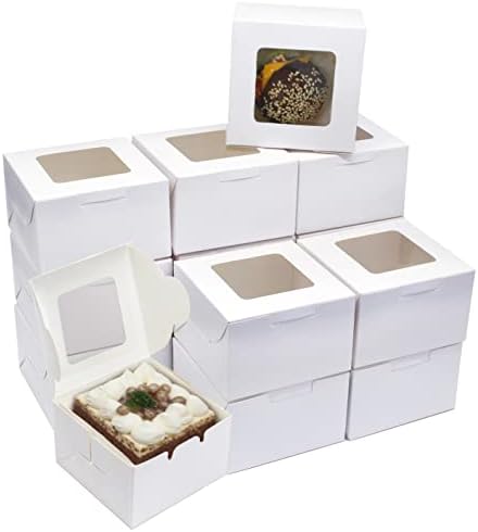 Kingree 25pcs 6x6x3 polegadas caixas de bolo com janela de padaria branca para doces, biscoitos, torta, cupcakes