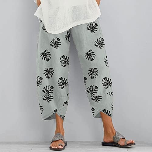 Calça de ioga folgada casual de verão de verão com bolso de sweat de bolso para mulheres boho linho de linho e elástico Capri