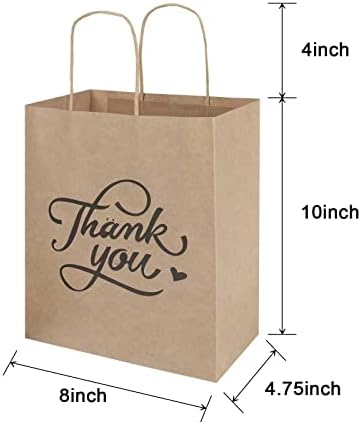 Bagmad 100 pacote 8x4,75x10 polegadas Sacos de papel médio e simples de papel com alças a granel, sacos de kraft marrom, sacos