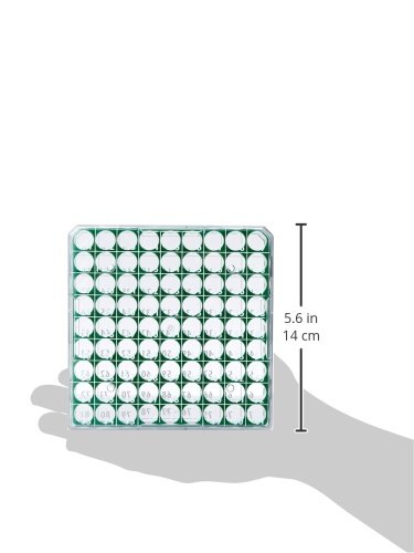 Globe Scientific BioBox 3040G Caixa de armazenamento de policarbonato com tampa transparente para tubos de 1 ml e 2 ml, contém 81 frascos, verde