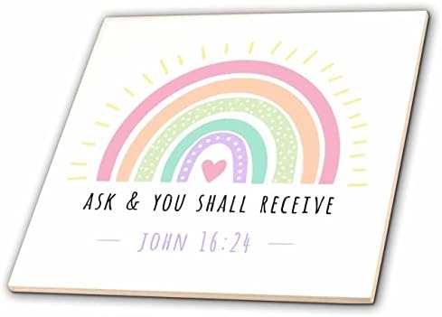 3drose ask e você receberá - citações do verso da Bíblia cristãos Rainbow fofo - azulejos