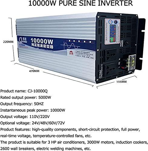 Inversor de potência Onda senoidal pura 6000W 8000W 10000W 12000W Inversor de carro CC 12V 24V 48V 60V 72V a CA 110V 220V Com saídas