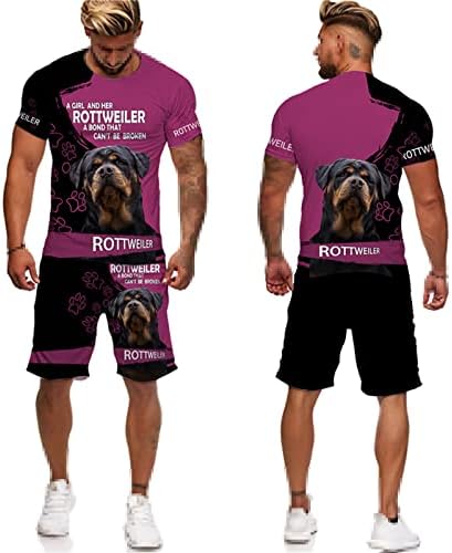 Rottweiler Dog 3D Print shorts Terno masculino de mangas esportivas de manga curta masculina Conjunto de moda de verão masculino/feminino