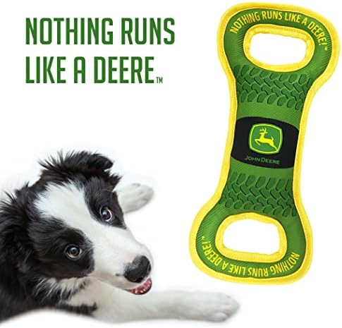 Animais de animais de estimação primeiro John Deere Dog Squeak Tug Toy Tough-Nylon Bone Toy for Dogs & Cats. Brinquedo de estimação
