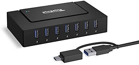 Hub plugable 7-in-1 USB para laptops com USB-C ou USB 3.0-usina USB para vários dispositivos e transferência de dados USB com um adaptador de energia de 60w, sem motorista