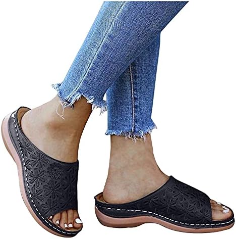 Sandálias Gonebin para mulheres, moda feminina não deslize sandálias ortopédicas de corda de flores de flores