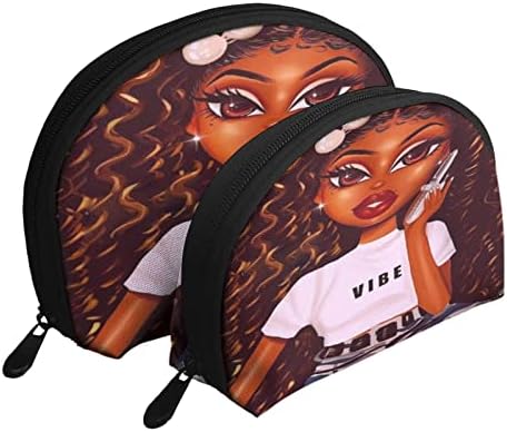 Jysdzse Black Girl 2 PCs Bolsas de cosméticos Bolsa de maquiagem de viagem bolsa de embreagem portátil Conjunto
