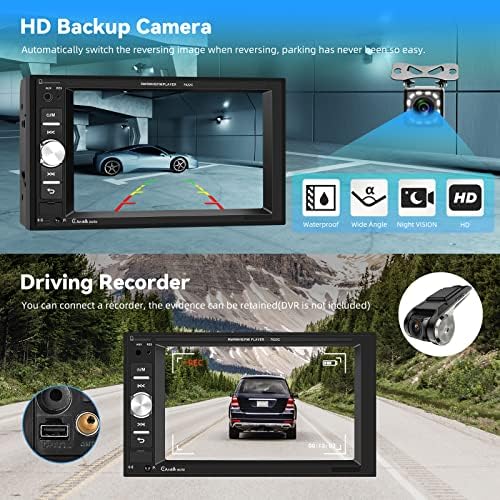 Estéreo Double Din Car com Apple CarPlay e Android Auto, METEESER 6 polegadas estéreo de carro Bluetooth com câmera de backup,