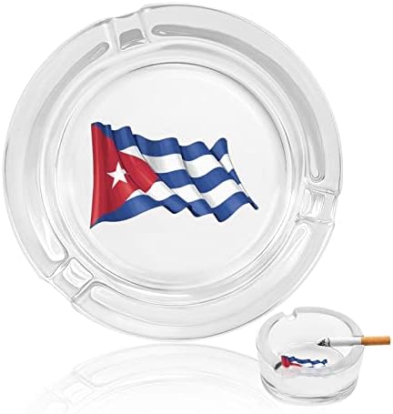 Cuba Flag Glass Ashtray para cigarros redondo bandejas de cinzas para escritório em casa e restaurantes