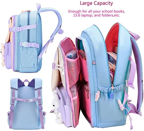 Escola Primária de Backpack Girls, Backpack Bunny para meninas com lancheira Cute Kids Bookbag Set Infância pré -escolar