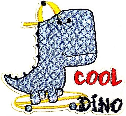 Kleenplus 3pcs. Desenho animado infantil dinossauro no skate Patch bordado Ferro de crachá em costura no emblema para jaquetas